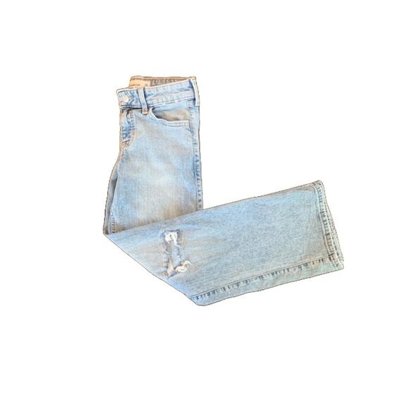 Abercrombie-High Rise–Wide Leg–Distressed Jeans–Stretch–Light Wash–Girls-7-8 - Picture 1 of 5